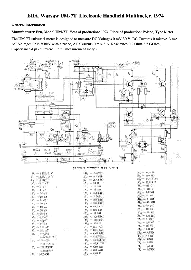 ERA-WARSAW UM-7T ELECTRONIC HANDHELD MULTIMETER 1974 SCH service manual