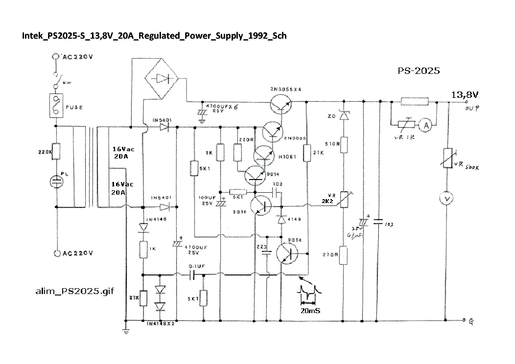 INTEK PS2025S 13,8V 20A REGULATED POWER SUPPLY 1992 SCH Service Manual