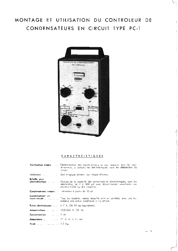 RETEX PC1 VINTAGE INCIRCUIT CAPACITANCE CHECKER KIT FRANCIA SM service manual (1st page)