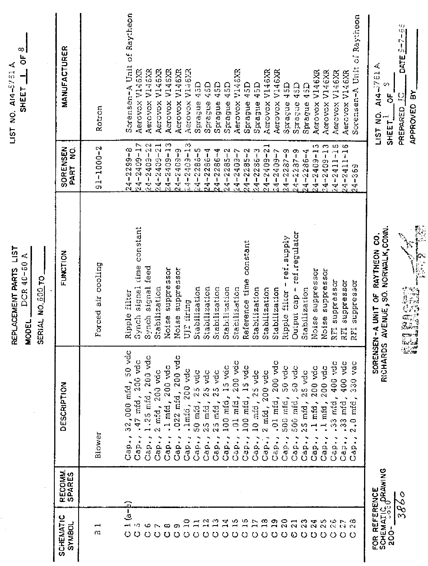 SORENSEN RAYTHEON DCR40-60A 0-40V,60A REGULATED POWER SUPPLY 1968 SM service manual (2nd page)