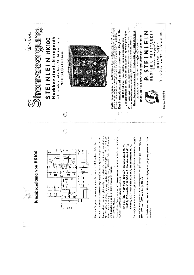 STEINLEIN P HK100 VALVE REGULATED POWER SUPPLY INVETOR SM service manual (1st page)