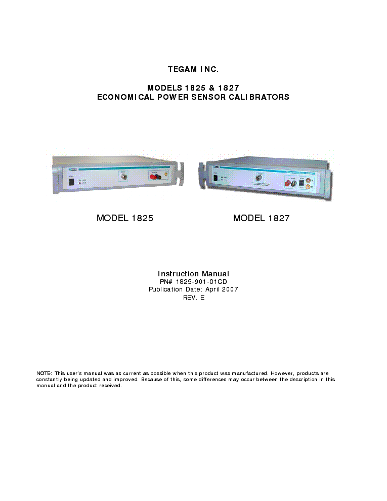 TEGAM 1825 1827 ECONOMICAL POWER SENSOR CALIBRATOR 2007 SM service manual (2nd page)