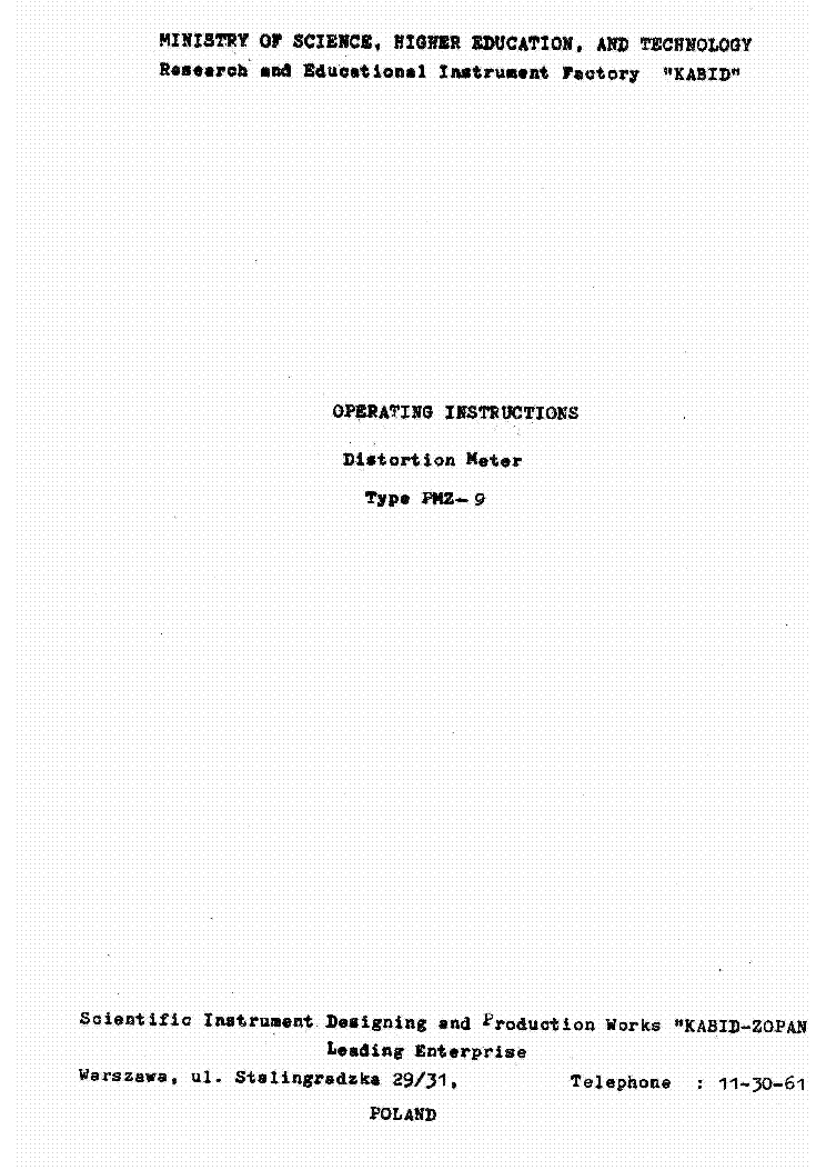 ZOPAN PMZ9 DISTORTION METER SM service manual