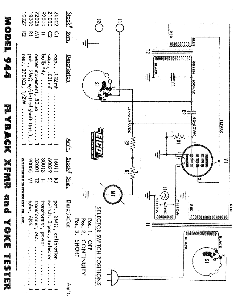 EICO 944 FLYBACK XFMR-YOKI TESTER SCH service manual