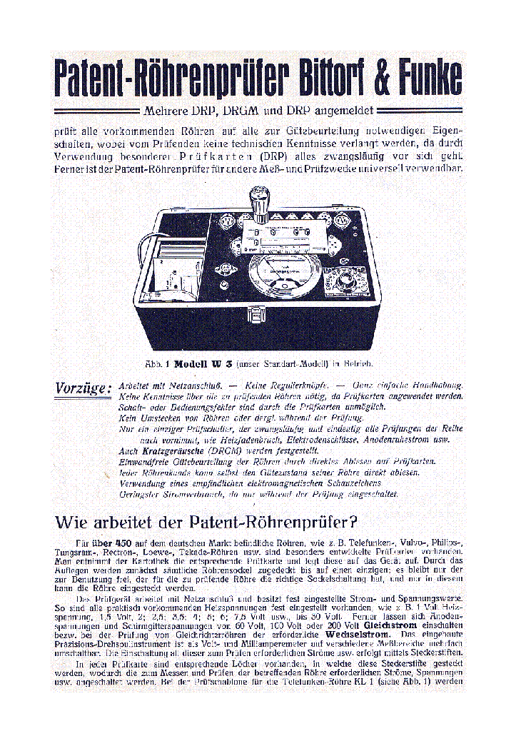 FUNKE W3 TUBE-TESTER OP BROCHURE SM service manual