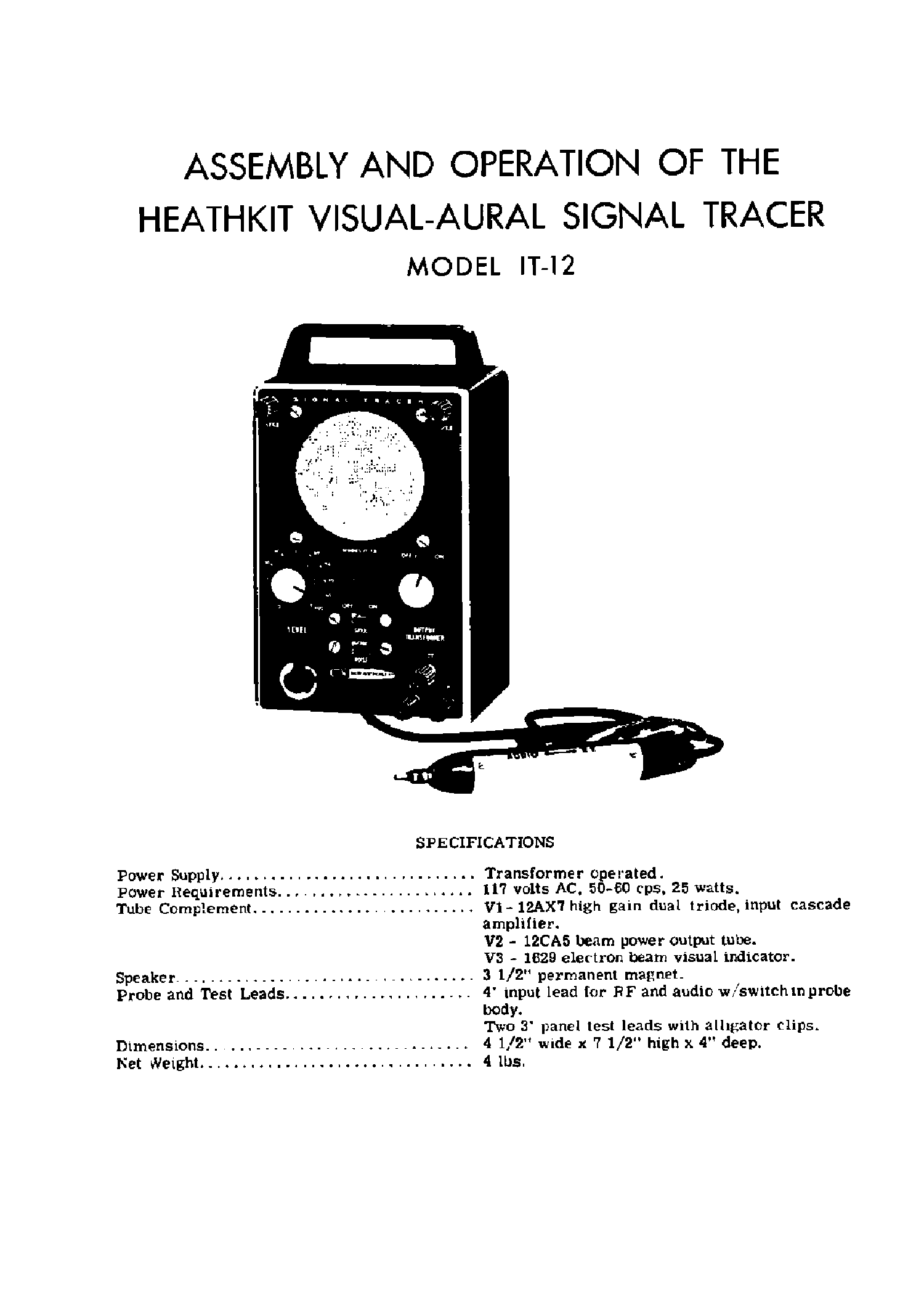 HEATHKIT IT12 VISUAL-AURAL SIGNAL TRACER 1962 SM service manual (2nd page)