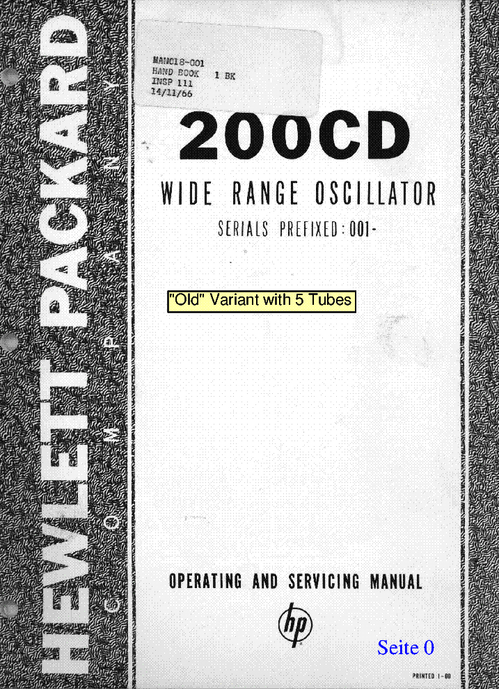 HEWLETTPACKARD HP200CD SERIALS PREFIXED 001 OM AND SM Service Manual