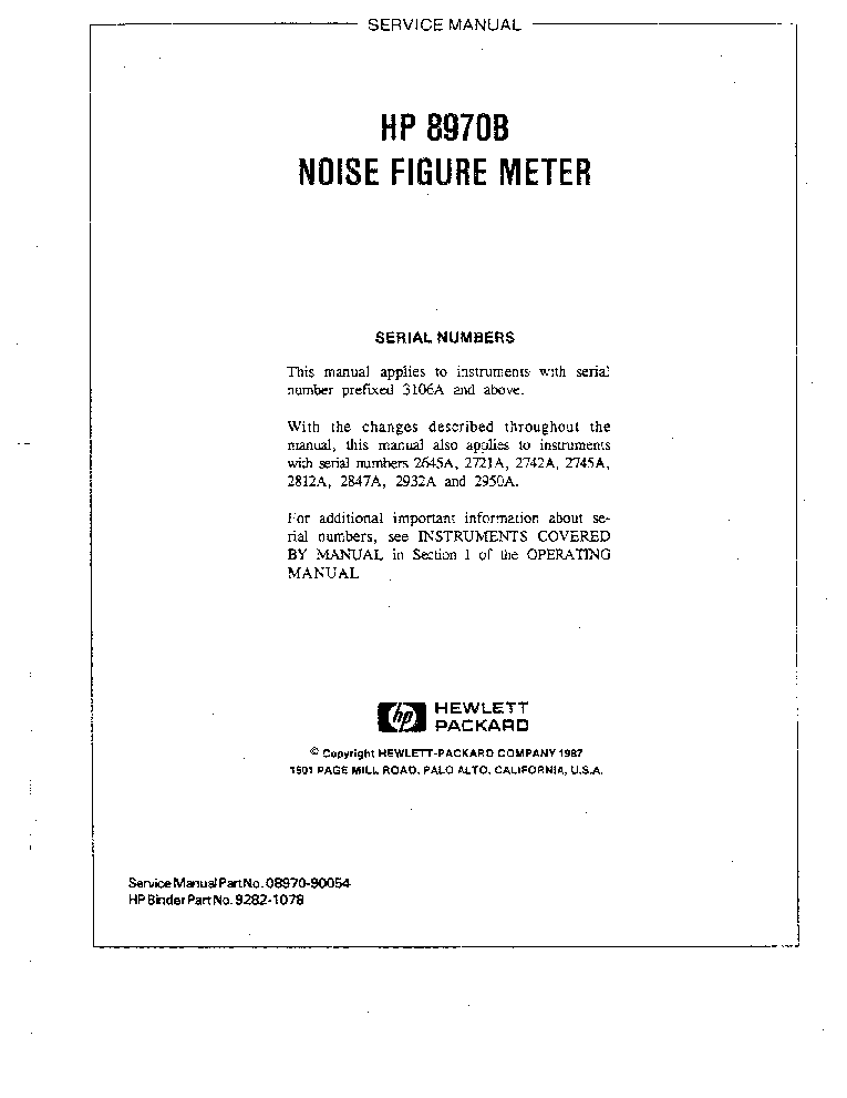 2 vol HP 8970B Noise Figure Meter Ops-Service Manuals 