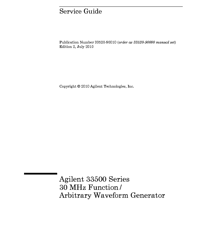 HP AGILENT-TECHNOLOGIES 33520 FUNCTION GENERATOR service manual (1st page)