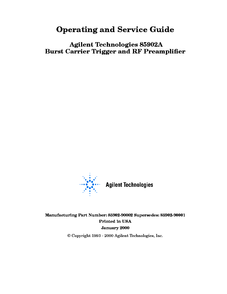 HP AGILENT-TECHNOLOGIES 85902A BURST CARRIER TRIGGER AND RF PREAMPLIFIER service manual