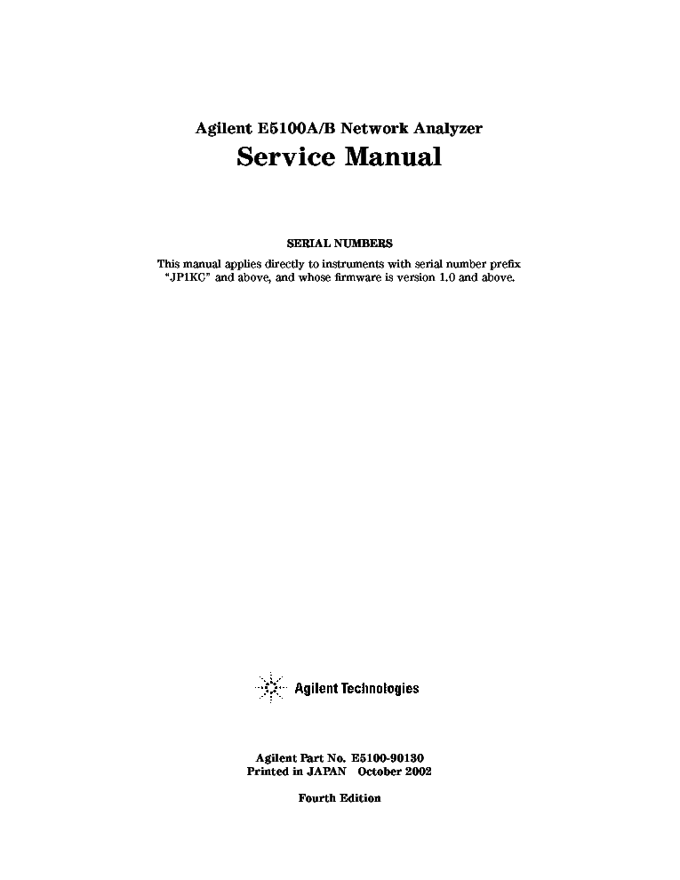 HP AGILENT-TECHNOLOGIES E5100A E5100B NETWORK ANALYZER service manual (1st page)