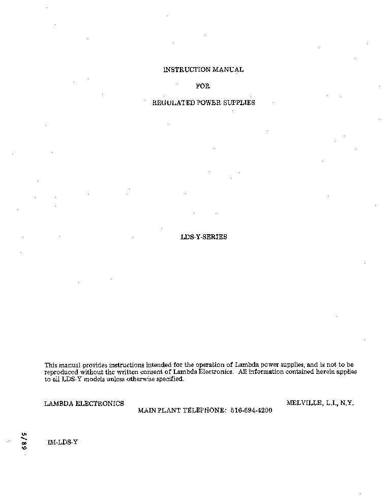 LAMBDA-ELECTRONICS LDS-Y-01--150-SERIES 100W REGULATED POWER SUPPLY MODULS 1989 SM service manual