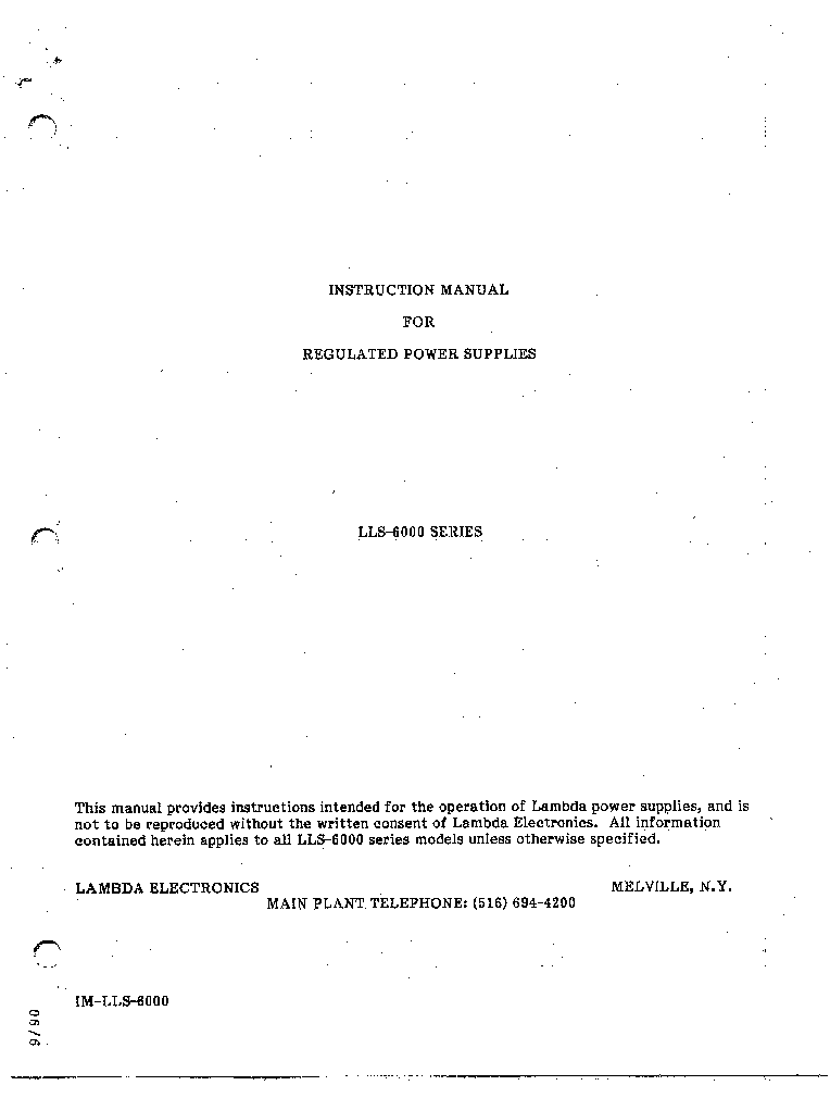 LAMBDA-ELECTRONICS LLS-6000-SERIES 0-20--300V,20--0,56A REGULATED POWER SUPPLY 1990 SM service manual