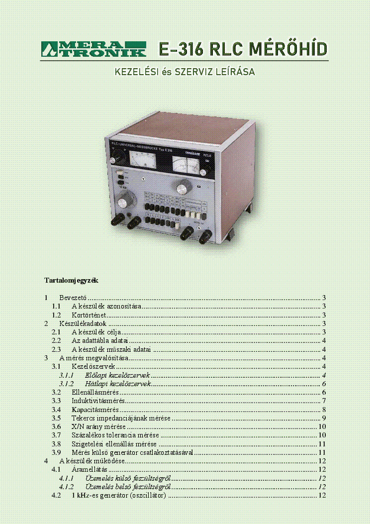 MERATRONIK E-316 RLC MEROHID USER AND SERVICE MANUAL service manual