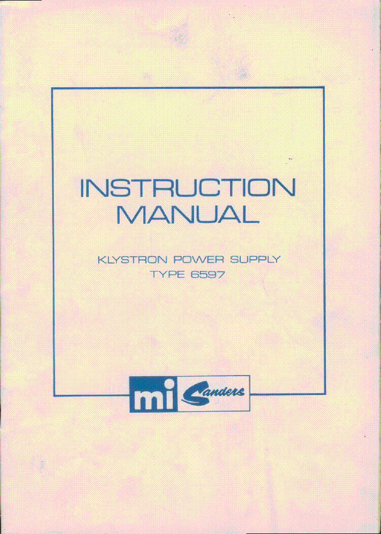 MARCONI-SANDERS TYPE 6597 KLYSTRON POWER SUPPLY service manual