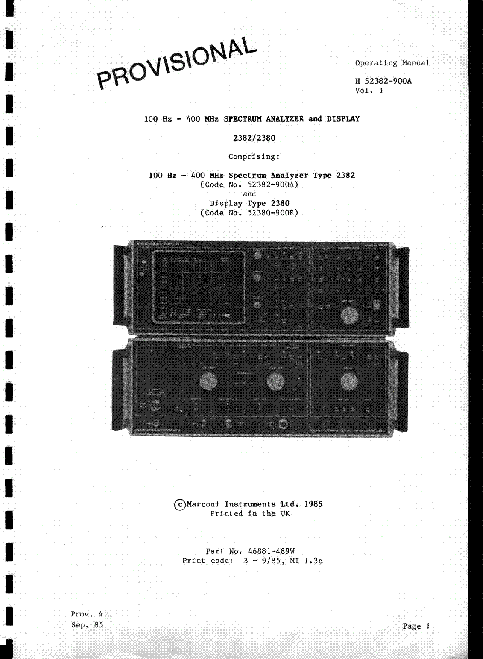 MARCONI 2380 2382 100HZ-400MHZ SPECTRUM ANALYZER DIPLAY 1985 OP SM service manual (2nd page)