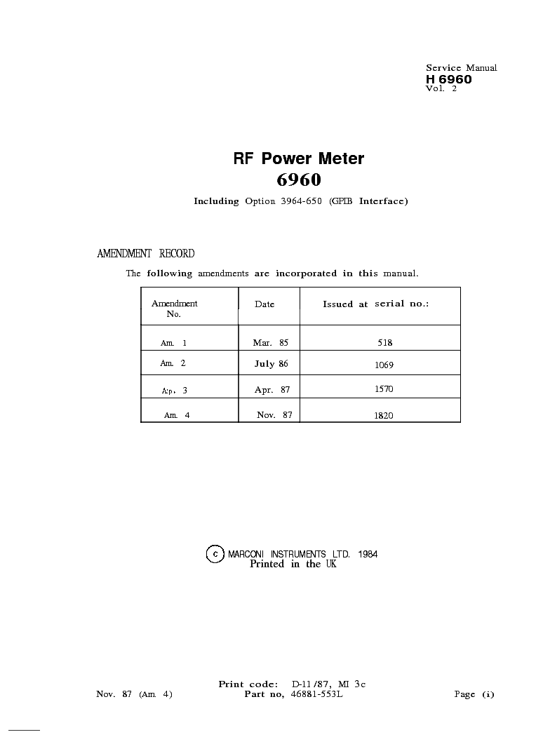 MARCONI H6960 VOL.2 SM service manual (1st page)