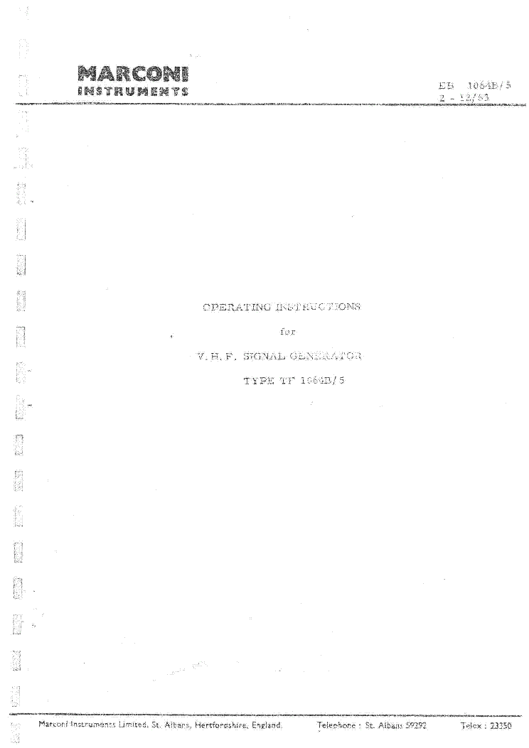 MARCONI TF-1064B-5 68-185 450-470MHZ VHF SIGNAL GENERATOR 1963 SM service manual (2nd page)