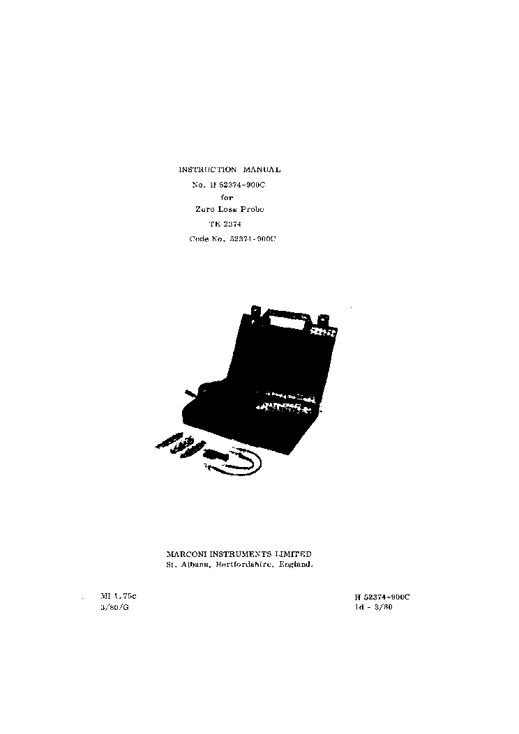MARCONI TK2374 200MHZ ZERO LOSS PROBE AKTIV MEROFEJ INSTRUCTION MANUAL service manual