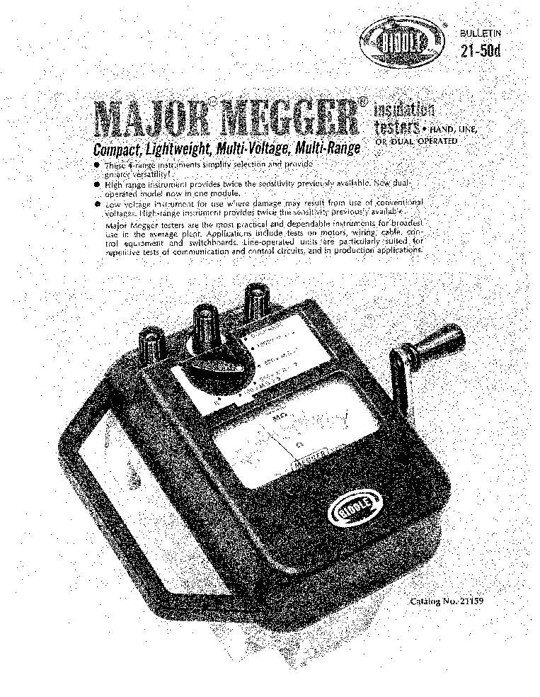 MEGGER 21-50D INSULATION TESTERS BULLETIN service manual