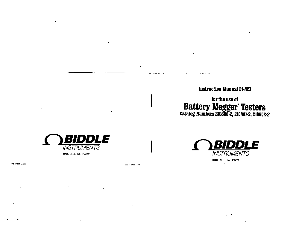 MEGGER 21-82J INSULATION TESTER INSTRUCTION MANUAL service manual