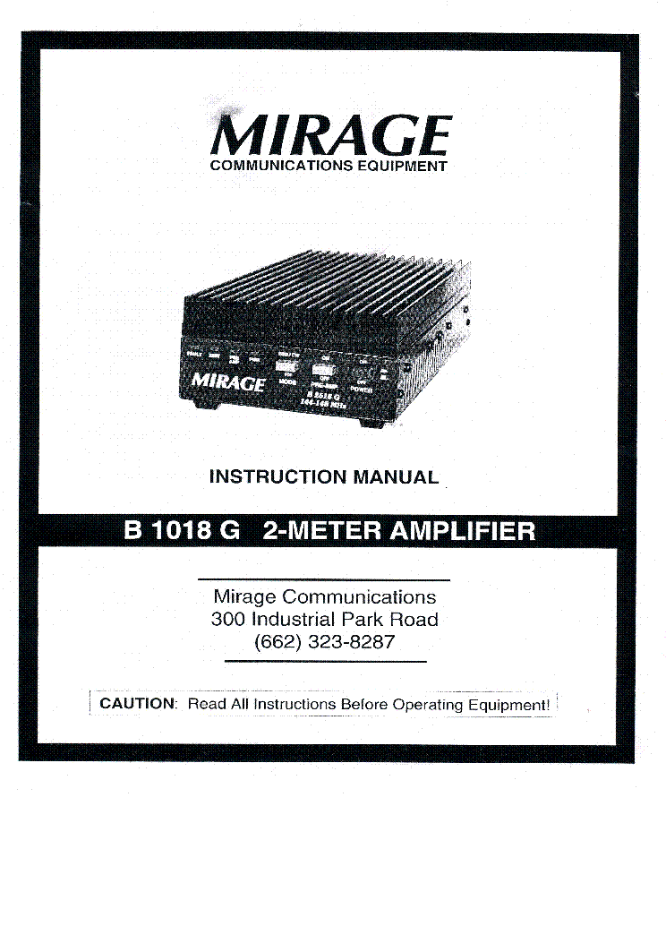 MIRAGE B1018G 2M,160W GAS-FET AMP 2002 SM Service Manual Download ...