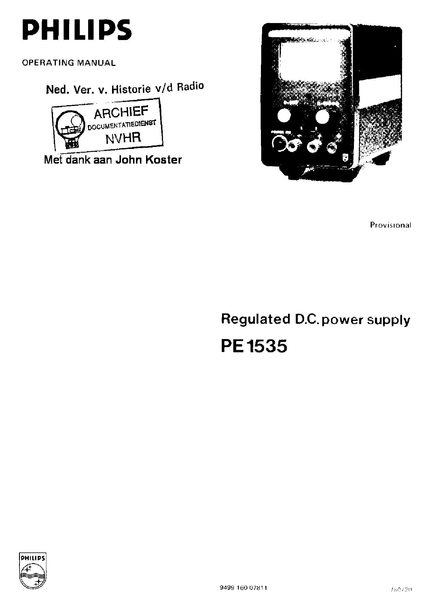 PHILIPS PE1535-00 0-40V,1A BENCH PSU USR SM service manual (1st page)