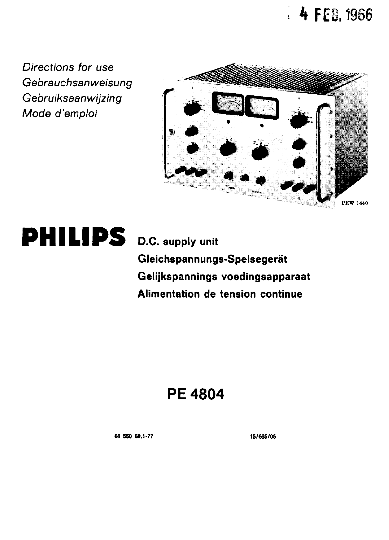 PHILIPS PE4804-05 2X0-35V,2A REGULATED DC PSU 1966 USR SM service manual (2nd page)