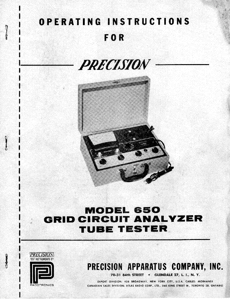 PRECISION 650 TUBE TESTER OPERATING INSTRUCTIONS SCH service manual