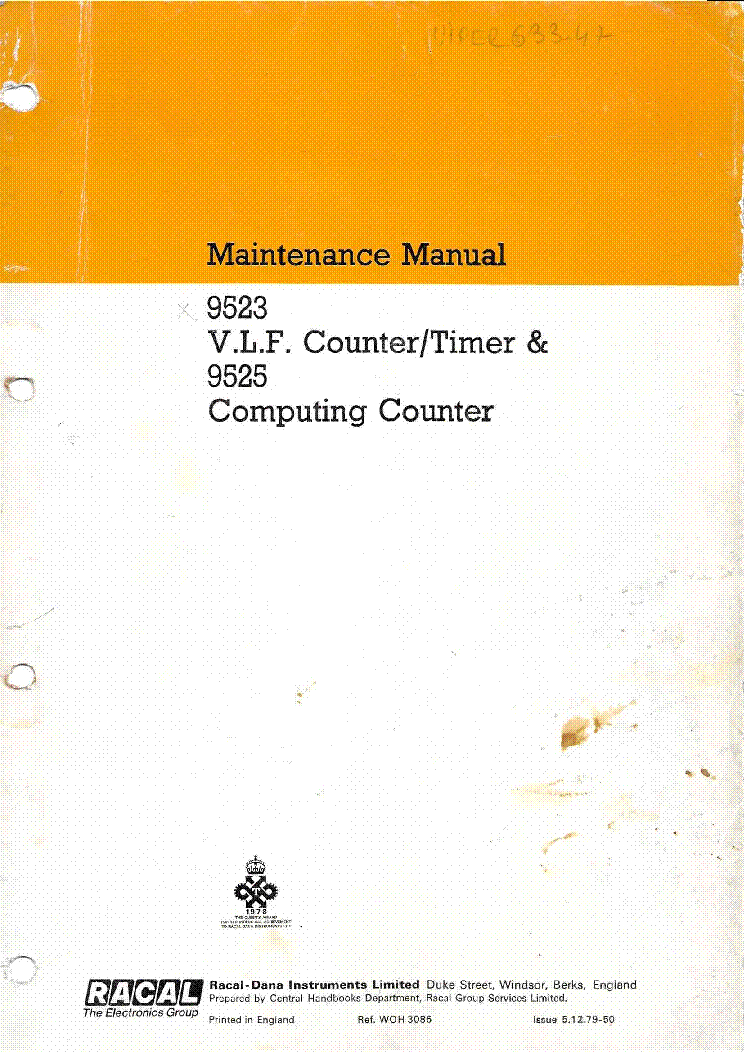 RACAL DANA 9523 V.L.F. COUNTER-TIMER 9525 COMPUTING COUNTER MAINTENANCE MANUAL service manual (1st page)