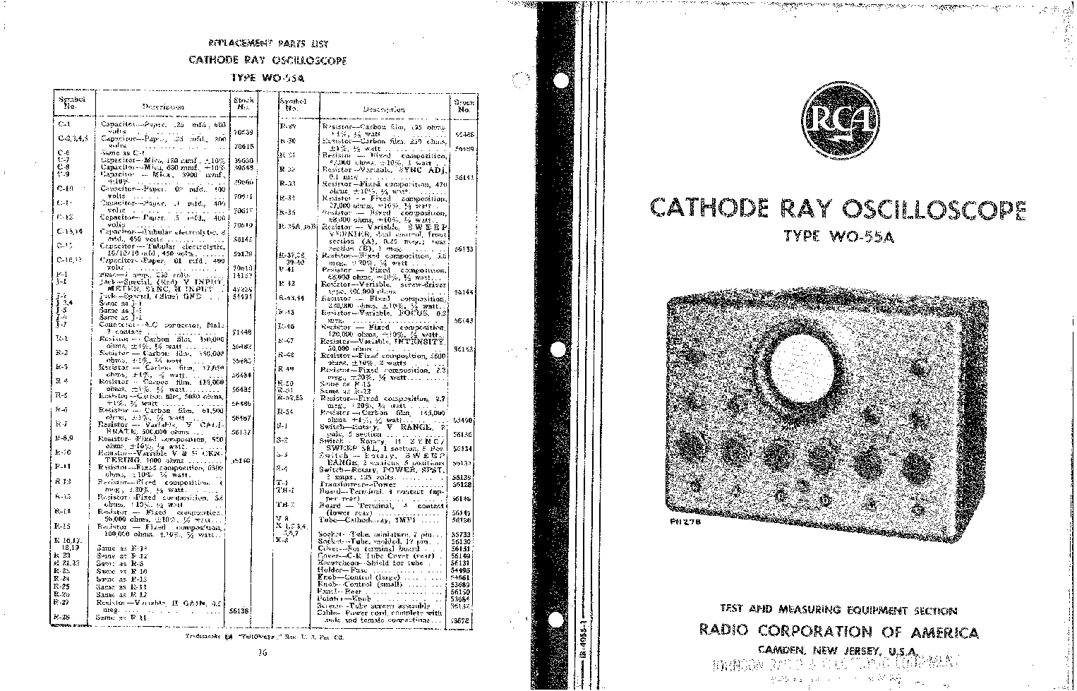 RCA WO-55A OSCILLOSCOPE SM service manual