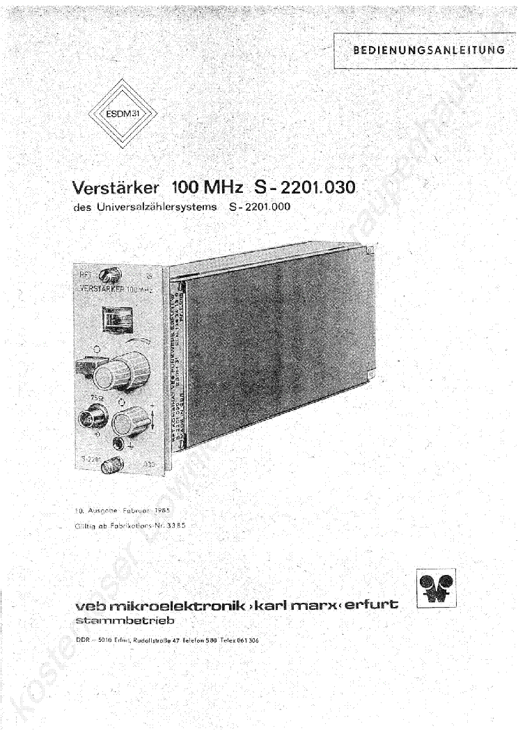 RFT S-2201.030 VERSTARKER-100MHZ Service Manual download, schematics Sns-Brigh10