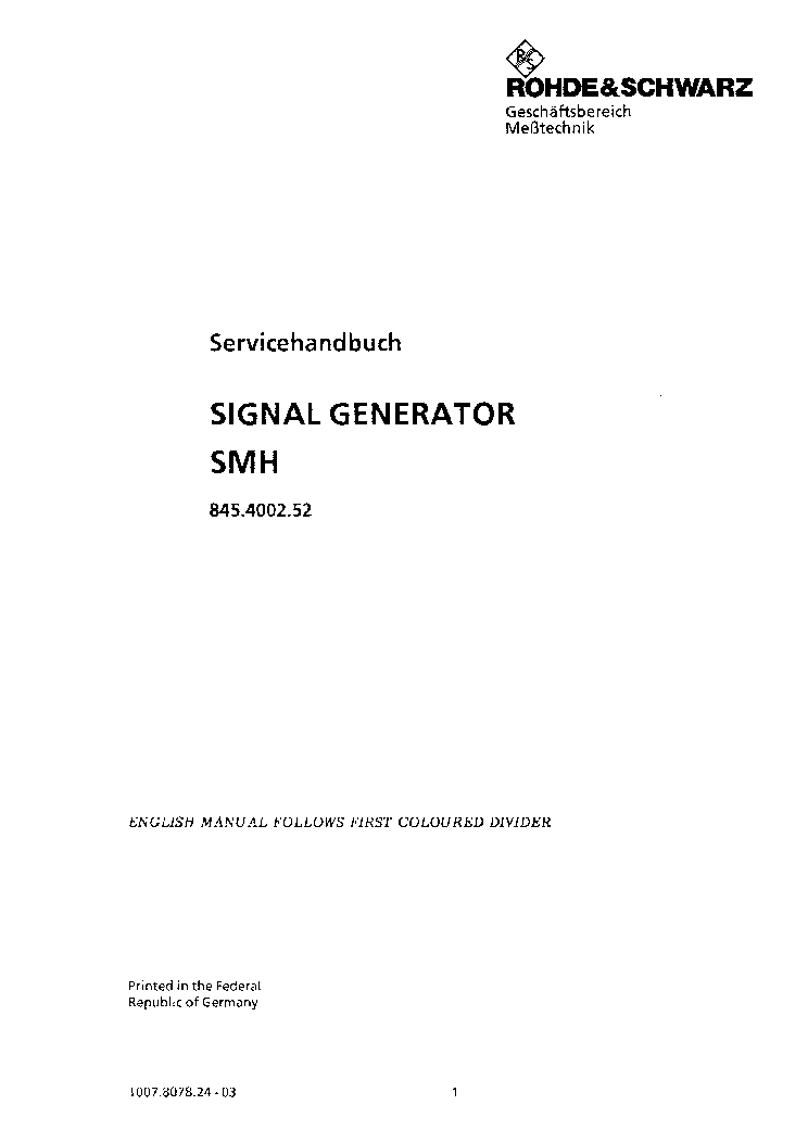 ROHDE-SCHWARZ SMH 1007.8078.24-03 GERMAN-ENGLISH SM service manual
