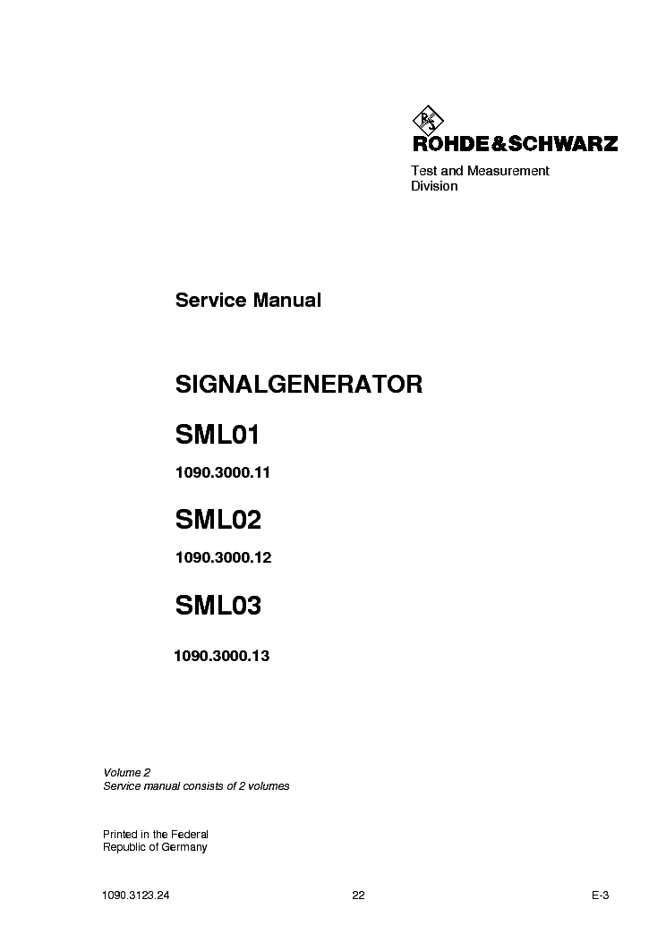 ROHDE-SCHWARZ SML01 SML02 SML03 VOL2 SIGNALGENERATOR service manual (1st page)