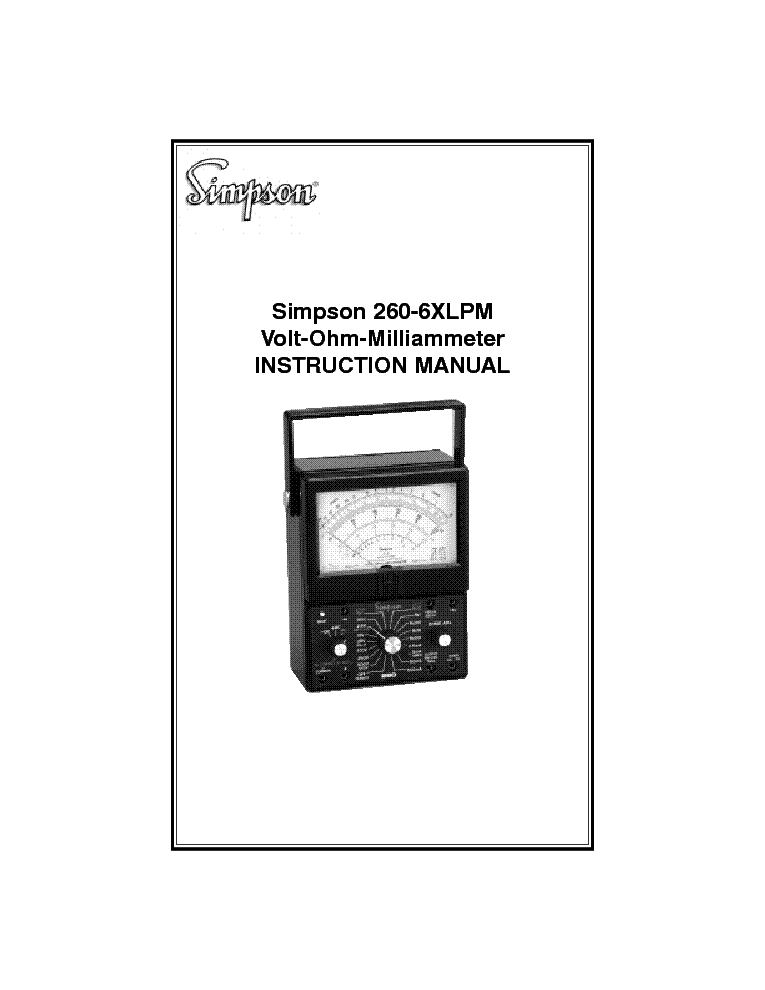 SIMPSON 260-6XLPM VOLT-OHM-MILLIAMMETER Service Manual download 