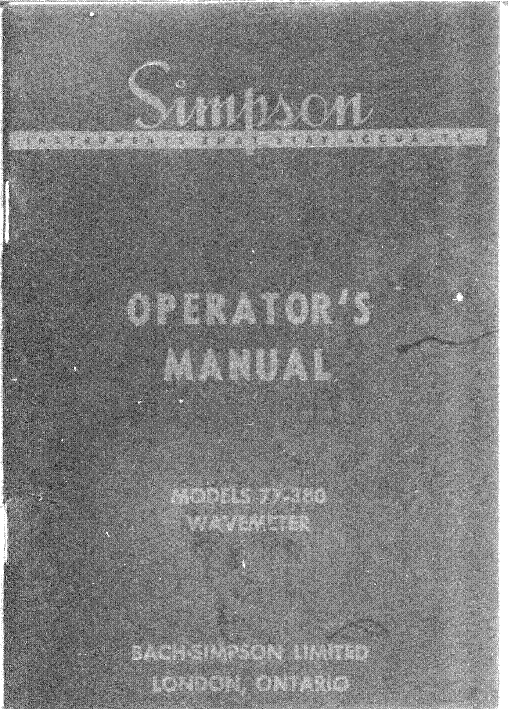SIMPSON MODEL 77 CANADA OR MODEL 380 USA WAVEMENTER AND MODULATION INDICATOR service manual