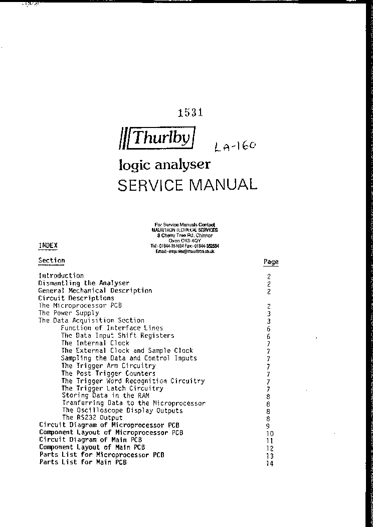 SINCLAIR THURLBY LA160 LOGIC ANALYZER SM service manual (1st page)