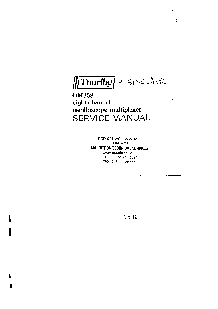 SINCLAIR THURLBY OM358 8-CHANNEL OSCILLOSCOPE MULTIPLEXER SM service manual (1st page)