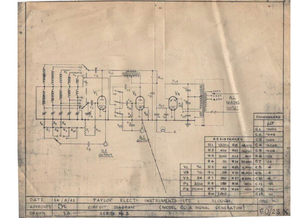 TAYLOR 60A 0,1-23MHZ SIGNAL GENERATOR 1941 ORIGINAL SCH service manual (1st page)