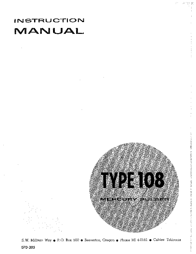 TEKTRONIX 108 PULSE GEN INSTRUCTION SM service manual (1st page)