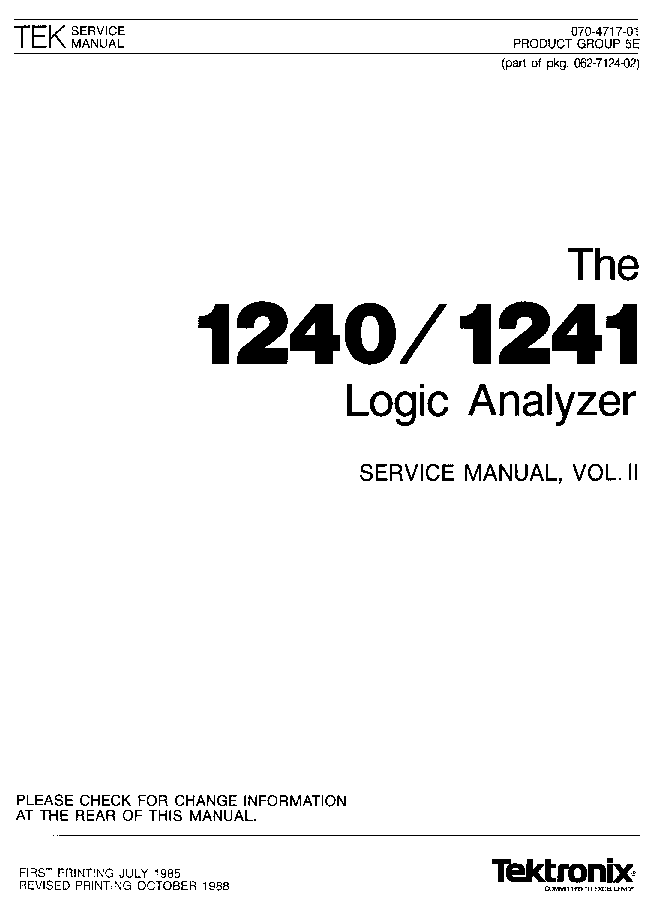 TEKTRONIX 1240 1241 LOGIC ANALYZER service manual (1st page)