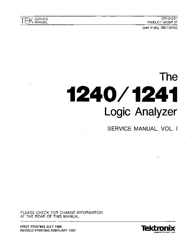 TEKTRONIX 1240 1241 VOL.1 LOGIC ANALYZER SM service manual (1st page)