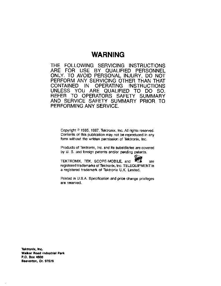 TEKTRONIX 1240 1241 VOL.1 LOGIC ANALYZER SM service manual (2nd page)
