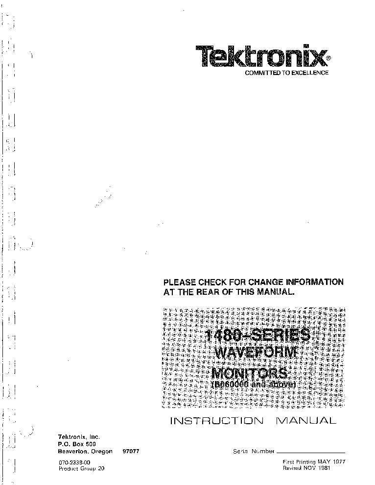 TEKTRONIX 1480 WAVEFORM MONITOR service manual (1st page)