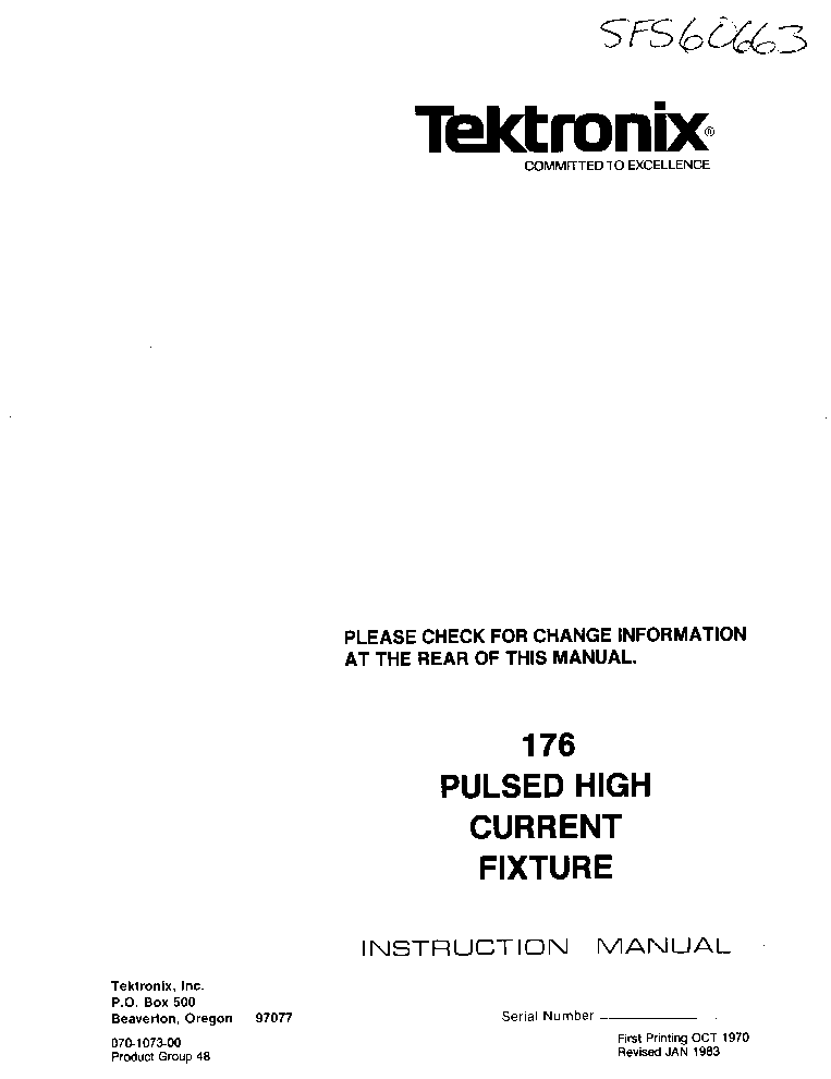 TEKTRONIX 176 PULSED HIGH CURRENT FIXTURE FOR 576 CURVE TRACER SM service manual (1st page)