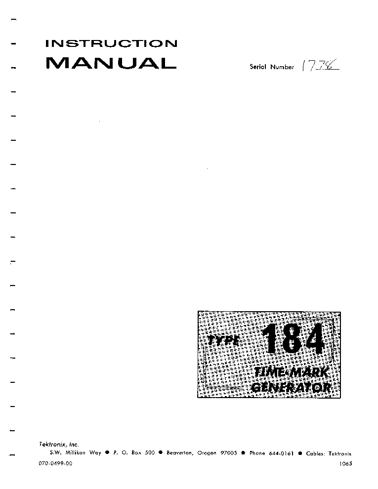 TEKTRONIX 184 TIME MARK GENERATOR 1965 SM service manual (1st page)
