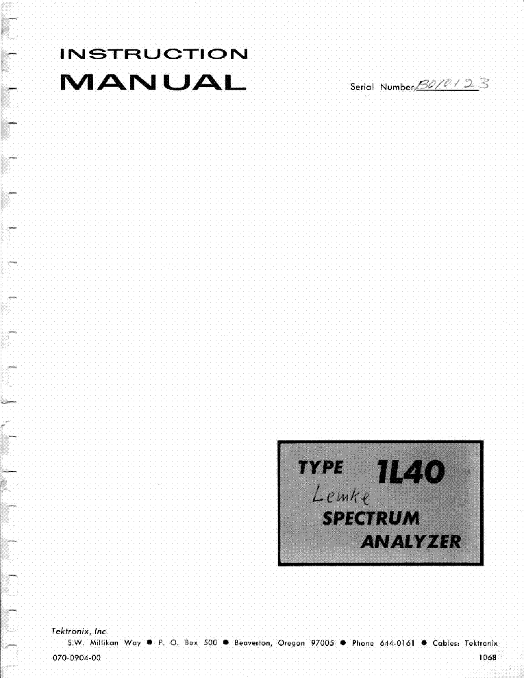 TEKTRONIX 1L40 SPECTRUM-ANALYZER INSTRUCTION SCH service manual (1st page)