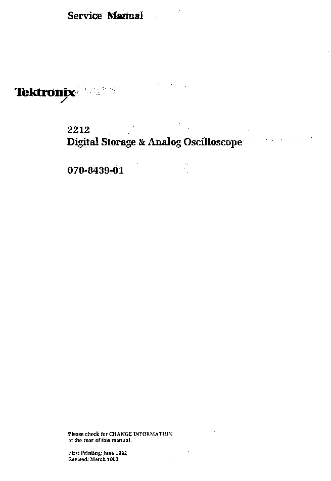 TEKTRONIX 2212 OSCILLOSCOPE SM NO-SCH service manual (1st page)