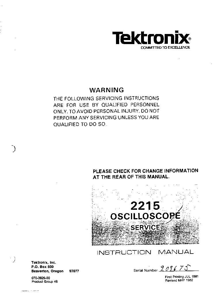 TEKTRONIX 2215 SM service manual (1st page)