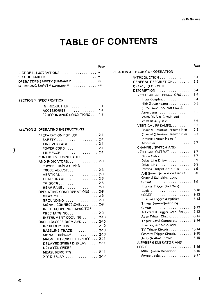 TEKTRONIX 2215 SM service manual (2nd page)
